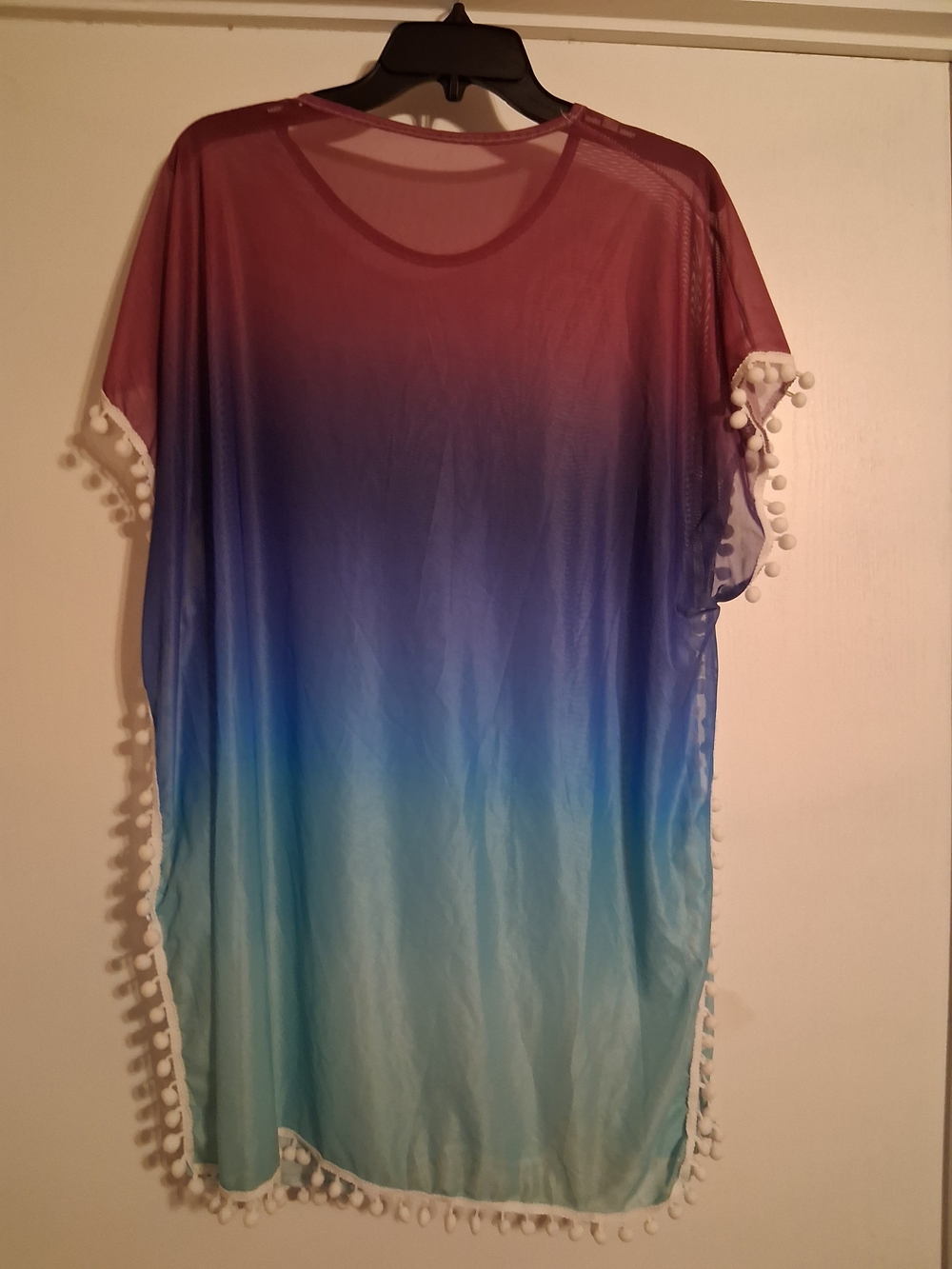 Ombre Pom-Pom Trim Women's Cover-Up Top - Blue to Purple